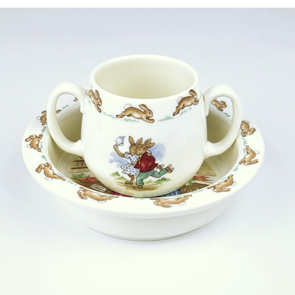 Royal Doulton Bunnykins Set of 2 Vintage Cup Bowl Double Handle England